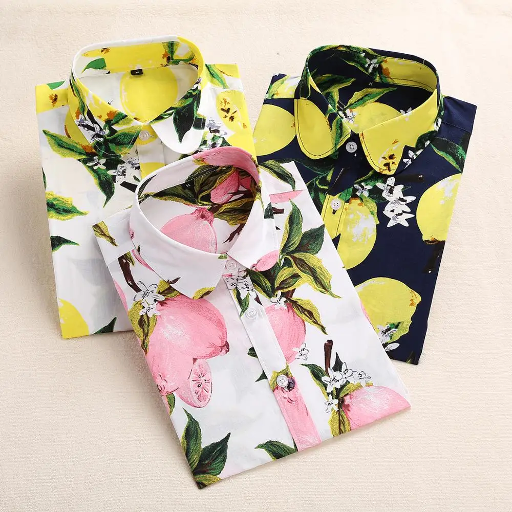 Dioufond красная роза печати рубашку женщин 2017 новая весна хлопка с длинным рукавом