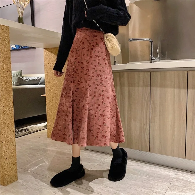 Gaganight винтажная бархатная Цветочная Женская длинная юбка плиссированная