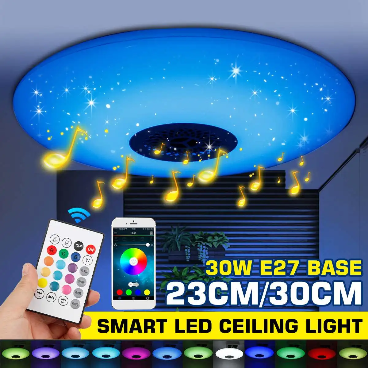 

30W 220V RGB Dimmable E27 LED Ceiling Lights Home Lighting bluetooth Music Light Bedroom Smart Ceiling Lamps With Remote Control