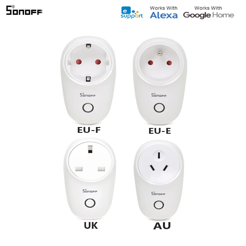 Sonoff S26 Базовая Wifi умная розетка US/EU/UK/AU/BR, беспроводная вилка, умный дом, выключатель питания, розетка, работает с Google Home Alexa