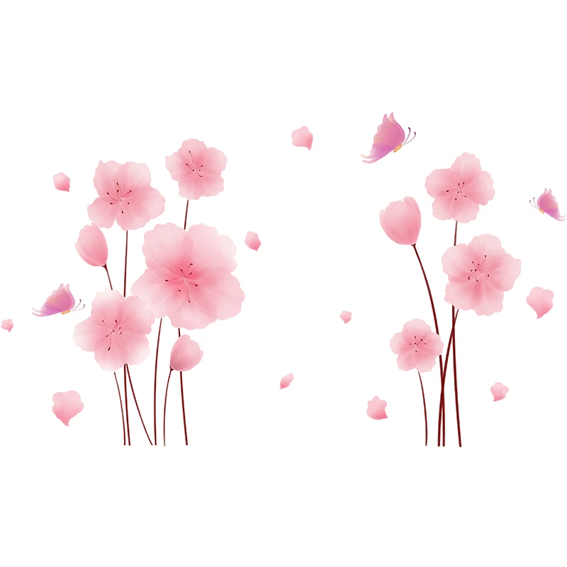

[SHIJUEHEZI] Cartoon Girl Wall Stickers DIY Pink Flowers Plants Mural Decals for Kids Room Living Room Kitchen House Decoration