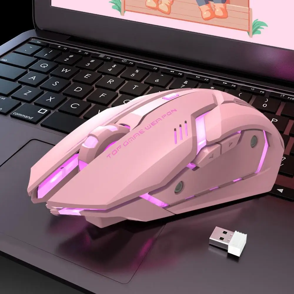 

Беспроводная игровая мышь, перезаряжаемая розовая USB оптическая компьютерная мышь 800/1200/1600 DPI светильник, Бесшумная игровая мышь для девочек