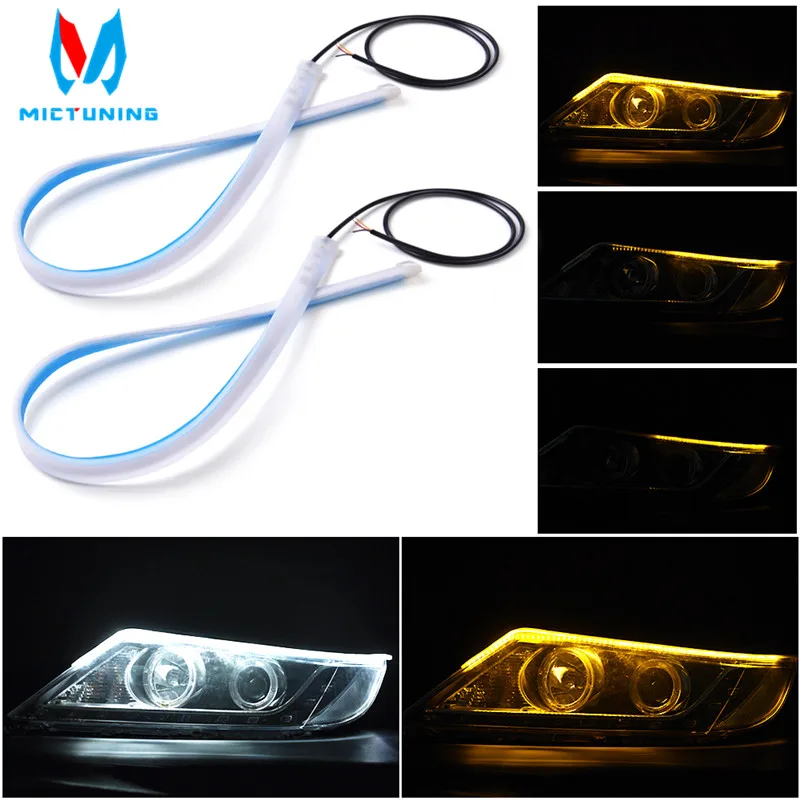 

MICTUNING 2Pcs 24 Inch LED light Strip With Dual Color White & Amber Yellow Headlight Strip Tube Light for DRL Turn Signal Light
