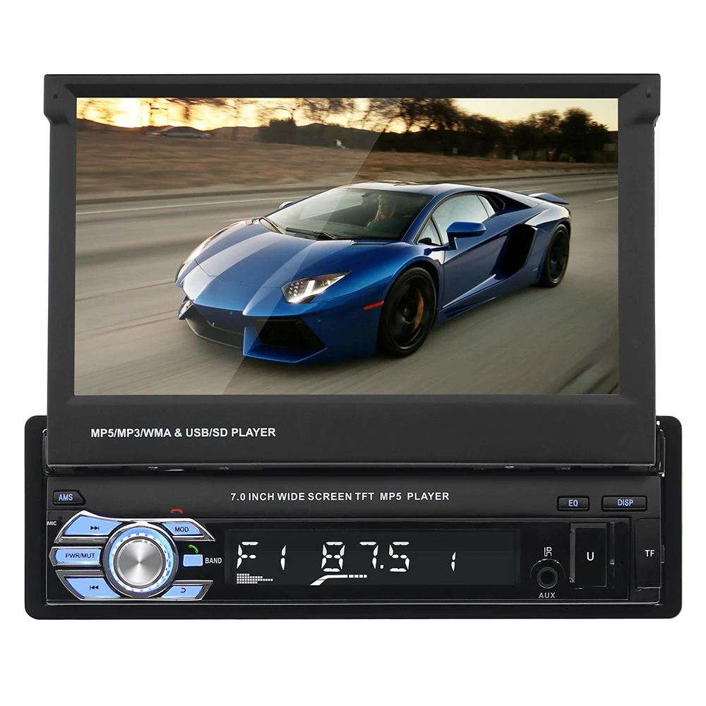 9601 выдвижной 7 &quotЭкран автомобильный стерео MP5 плеер AM FM радио Bluetooth HD видео