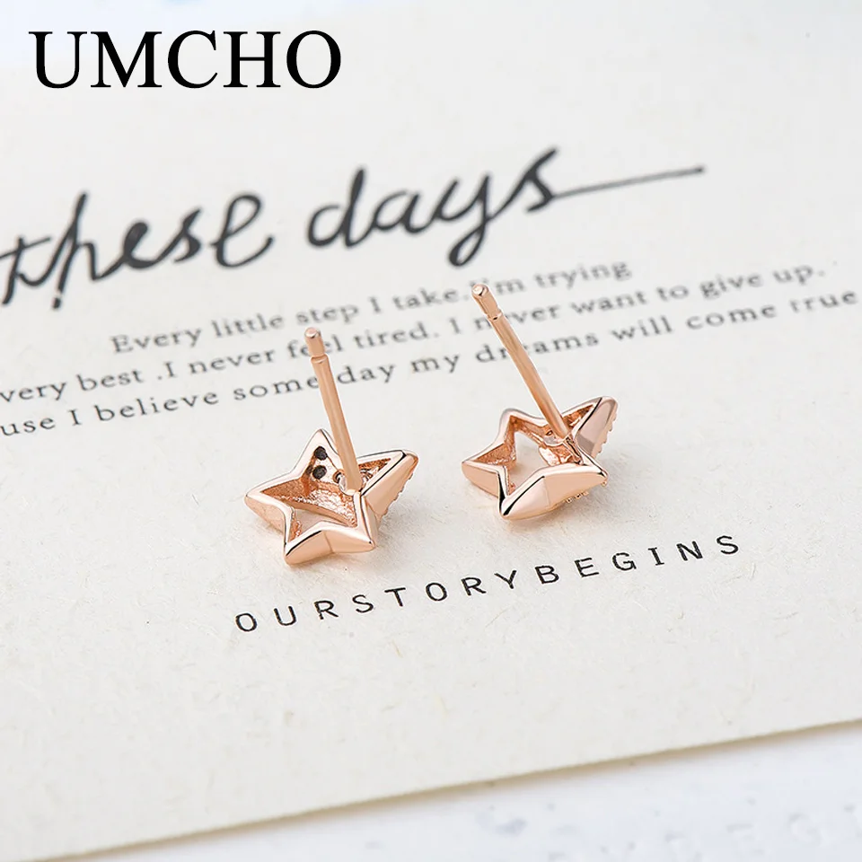 UMCHO Star 925 пробы, серебряные ювелирные изделия, созданный циркон, серьги-гвоздики, романтические модные серьги для женщин, подарок на день рождения