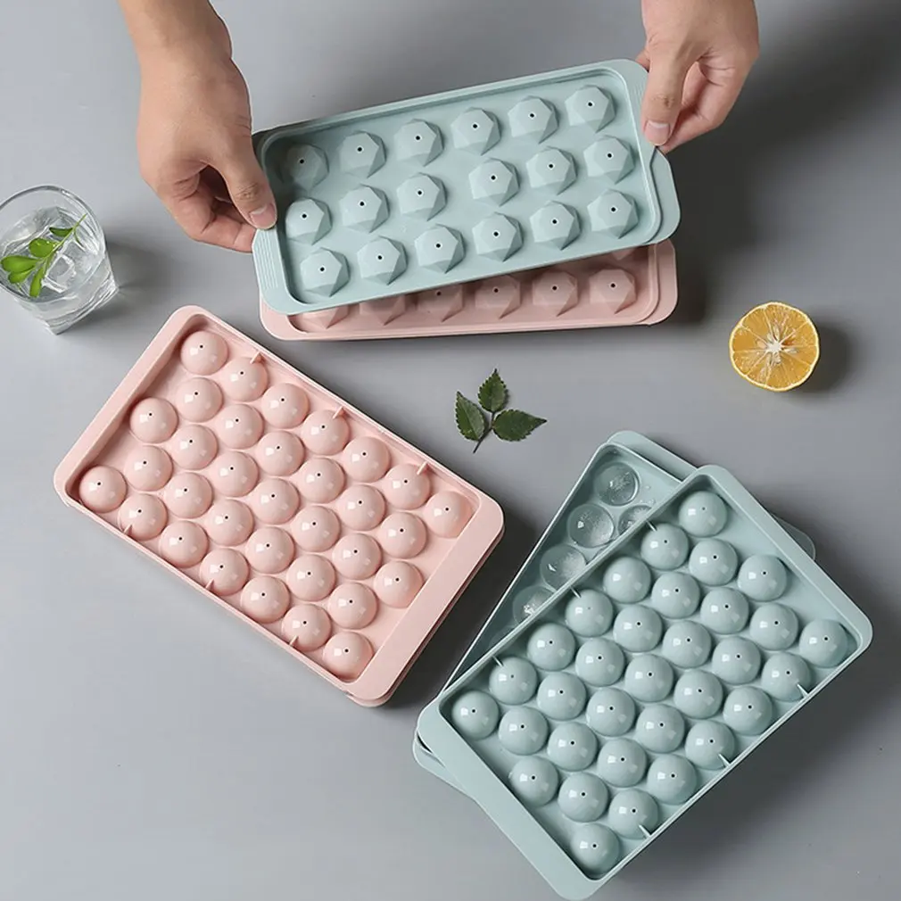 

Ice Cube Tray Round Cubes Plastic Ice Cube Maker Mold with Lid for Ice Cream Whiskey Cocktail Cold Drink Kitchen Accessories