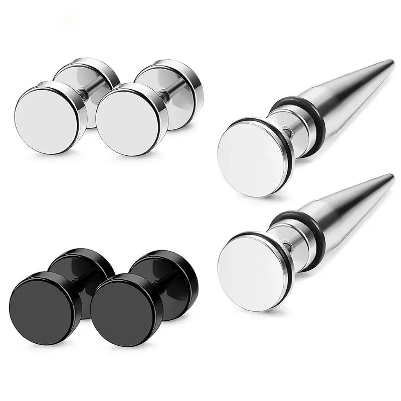 

6 Pair/set Fashion Stud Earrings Stainless Steel Taper Ear Plugs Piercing Earring for Men and Women E56A