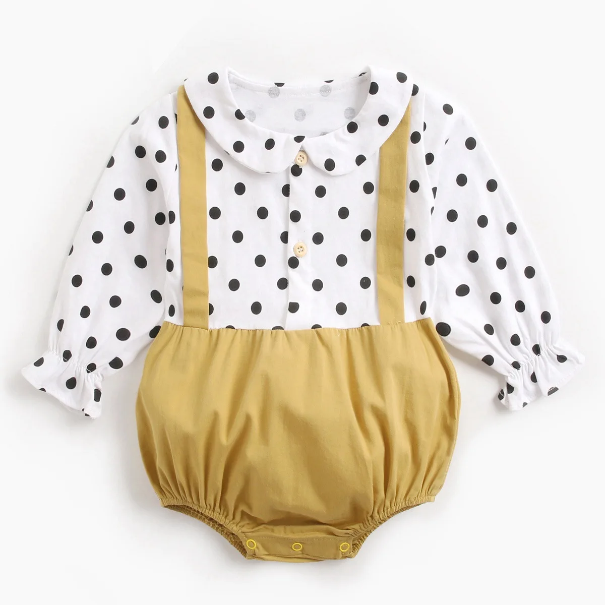 

Spring and autumn long sleeve pure cotton new wave point newborn baby clothes fake two pieces of Dudong Romper