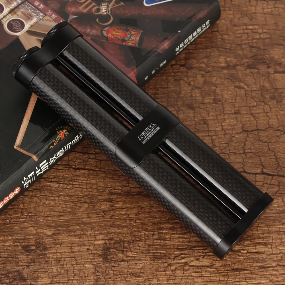 

Portable Carbon Fiber Cigar Case Tube Travel Business Humidor Box Mini Cigar Tube Holder W Cigar Humidor Humidifier