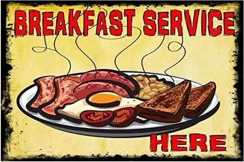 

20x30Inch Metal Tin Sign,Breakfast Service Here Art Plaque Home Wll Decor For Coffee Bar Room Vintage Decor