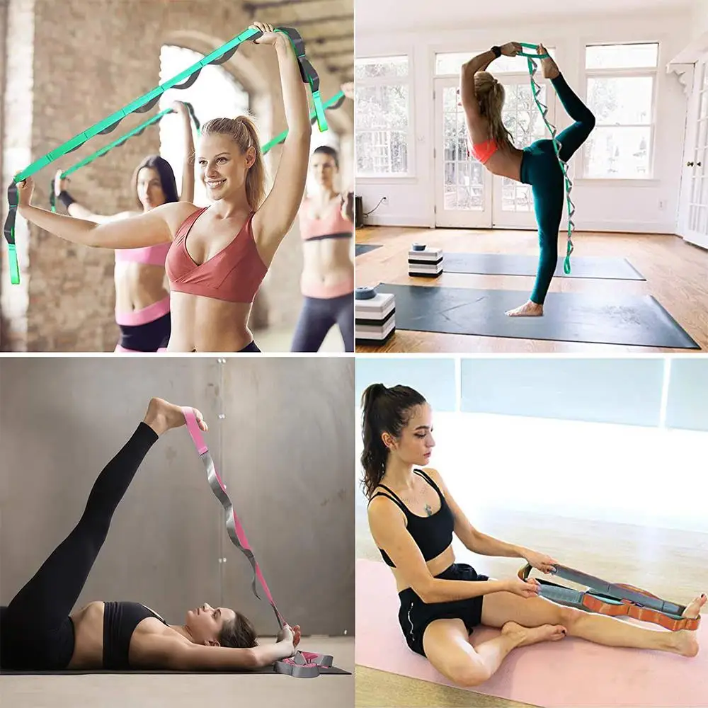 

Yoga Straps with Loops 10 Loops Yoga Stretch Strap Pilates Gymnastics 3 Colors 200cm Long Dance Fitness Stretching Strap
