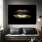 Картина маслом на холсте с изображением черных и золотых сексуальных губ, красивый макияж, художественные плакаты и принты, Настенная картина для домашнего декора