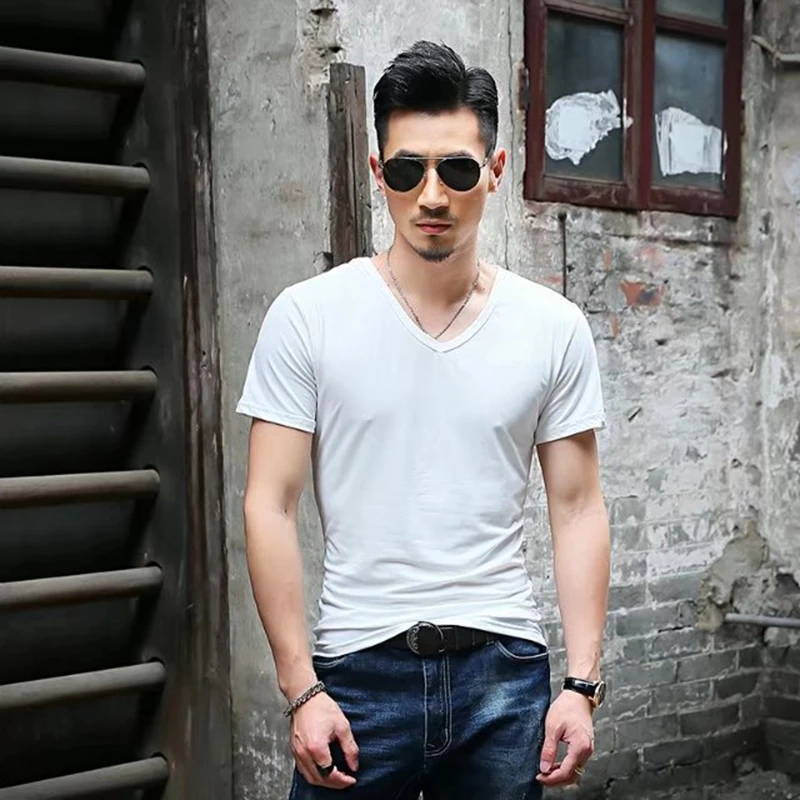 V neck white M& DE футболка для мужчин, футболки с коротким рукавом и v-образным вырезом, черные и белые футболки, летние спортивные футболки для бега, мужские повседневные футболки, camiseta mascu - Цвет: V neck white