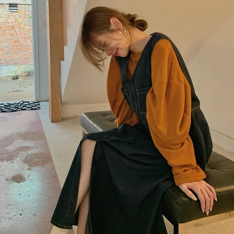 

Sleeveless Denim Vest Dress Women's Spring Autumn 2021 Design Sense Retro Elegant Long Dress Rac