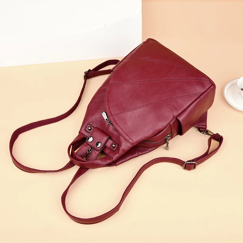 

THINKTHENDO Multi-functional Fashion Women Leather Backpacks New Female School Shoulder Bags Solid Bookbag for Students