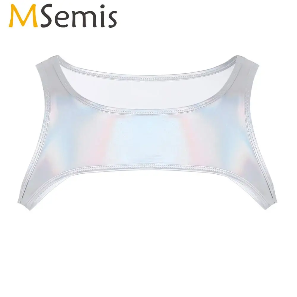 Мужской голографический костюм для танца на шесте MSemis полутоп в стиле панк