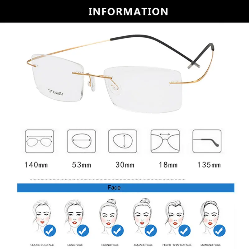 

Pure Titanium Frame Glasses Men Business Style Rimless Eyeglasses Myopia Spectacles Hot Selling Rectangular Glasses