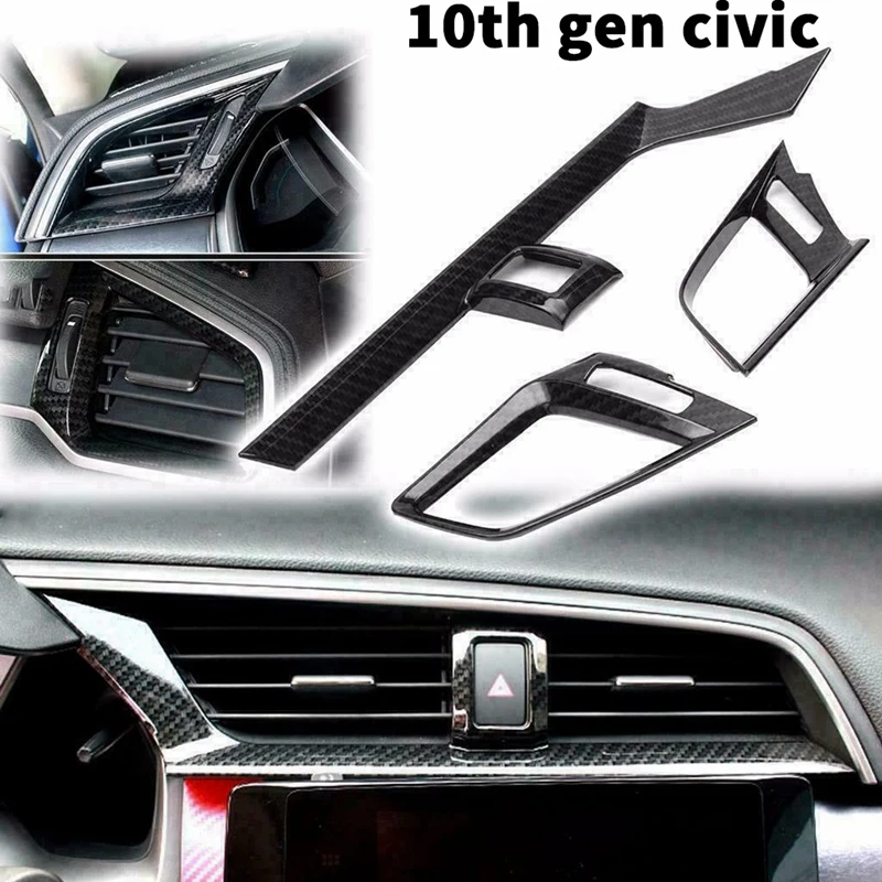 

3X Carbon Fiber Dashboard AC Air Vent Outlet Cover for Honda Civic Sedan 2016-2020
