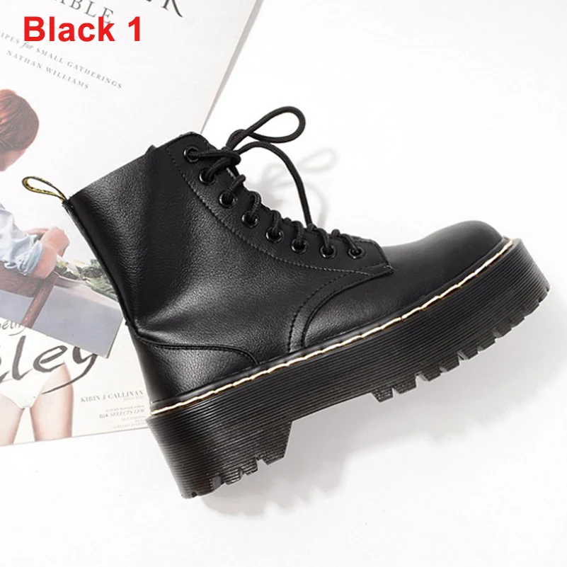 

ANNYMOLI Real Wool Cow Patent Leather Platform Mid Heels Ankle Boots Women Motorcycle Boots Shoes Block Heels Lace Up Short Boot