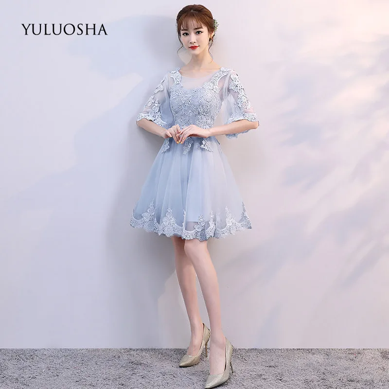 YULUOSHA Bridesmaid Dresses Special Occasion Dress A-Line Lace Appliques Formal Short for Wedding Vestido Azul Marino | Свадьбы и