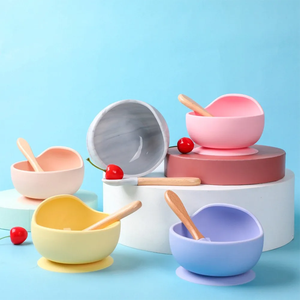 

Child Feeding Tableware Baby Silicone Suction Cup Bowl Baby Auxiliary Food Bowl With Suction Cup Children Training Dinnerware