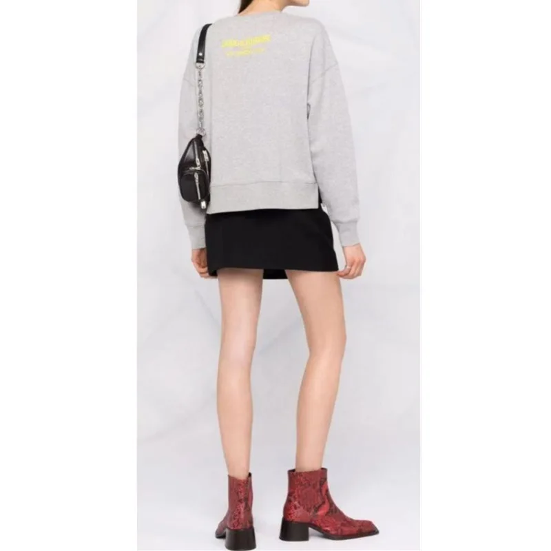 

Women Portrait Print Gray Sweatshirt 2021 Spring Autumn Ladies Long Sleeve Simple Pullover Tops Jumper