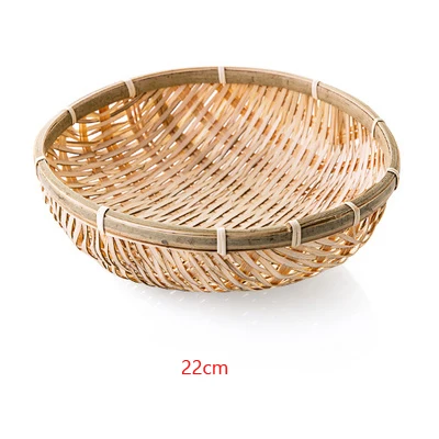 22CM Ручное бамбуковое плетение круглое хранилище корзина для фруктов блюдо из ротанга хлебная корзина для кухни еда Пикник хлеб не лень мини контейнер - Цвет: 22CM