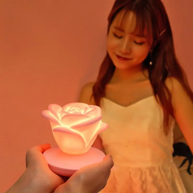 

USB Rose Flower LED Night Light Touch Dimmable Table Lamp 3 Brightness Romantic Silicone Desk Light Valentine'S Day Gift