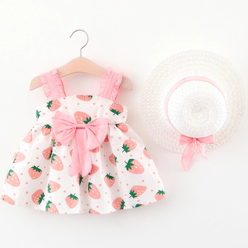 Платье для маленьких девочек Новинка 2020 года хлопковое платье с клубничным