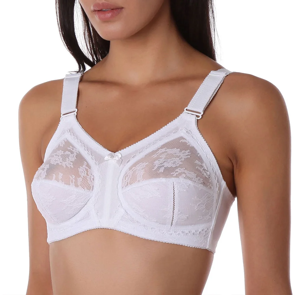 

White Women Unlined Lace Bra Full Coverage Ultra Thin Wireless Adjusted-straps Big Minimizer Bras Plus Size B C D DD E Cup