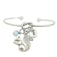 squirrel animal creative initial letter monogram birthstone adjustable bracelet fashion jewelry women gift accessories pendant