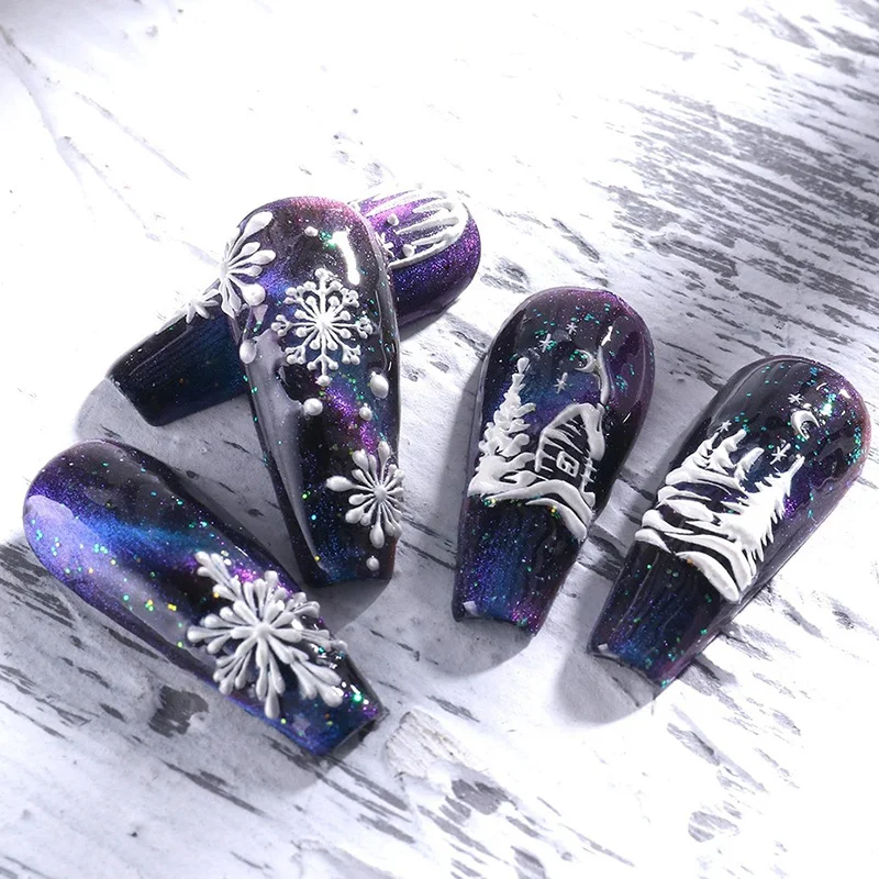 

3D Nail Art Sticker Adhesive Ins Style French V-shaped Image White Christmas Snowflake 5D Resin Nail Sticker