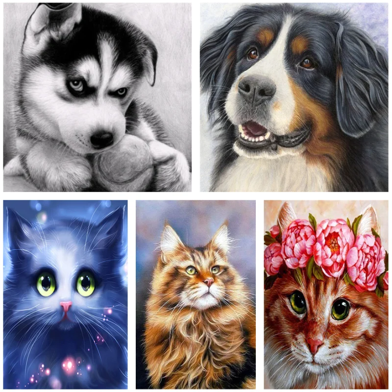 

5D DIY Full Round Drill Diamond Painting Animal Picture Cats and Dogs Polar bear Diamond Cross Stitch Embroidery Home Decoration