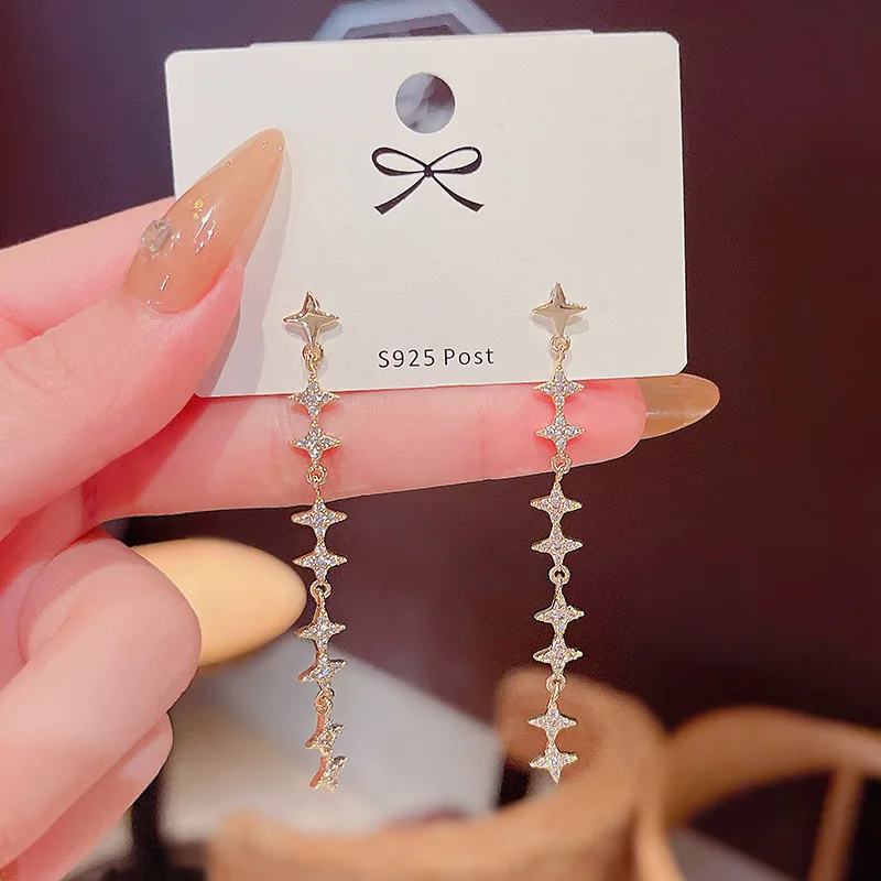 

Fashion Rhinestone Cross Drop Earrings For Women Fashion Long Tassel Gold Plated Pendant Earrings Girls Wedding Jewelry Gift New