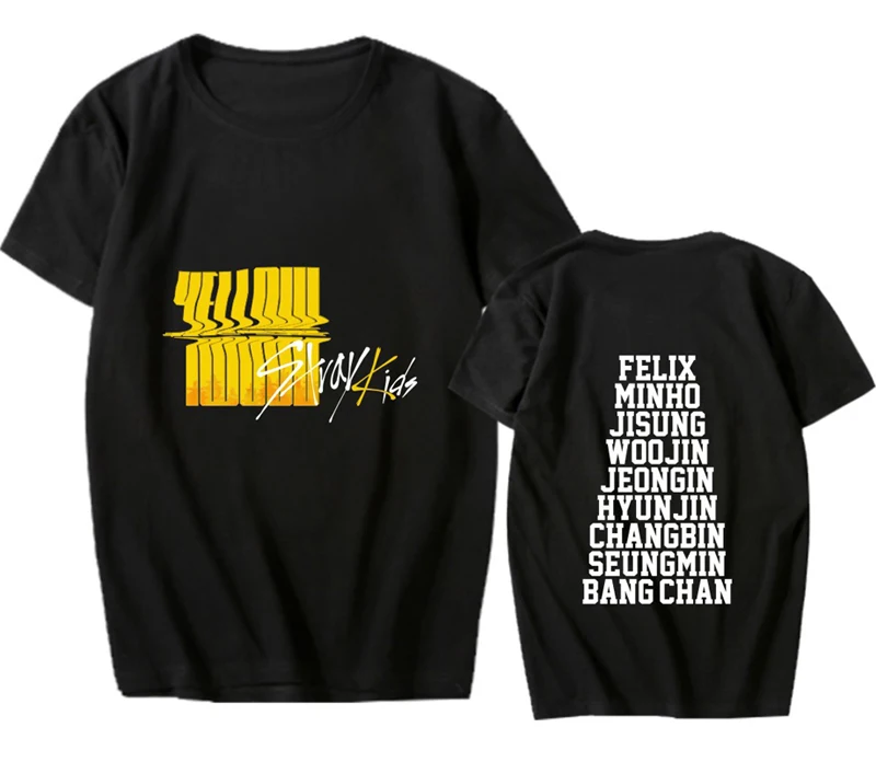 KPOP Straykids летняя желтая футболка в стиле унисекс с изображением дерева футболки