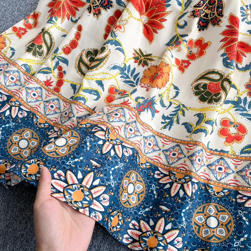 

Croysier Vintage Print Boho Maxi Dress Long Sleeve Turn-Down Collar Long Shirt Dress With Belt Women Clothes Elegant Party Dress