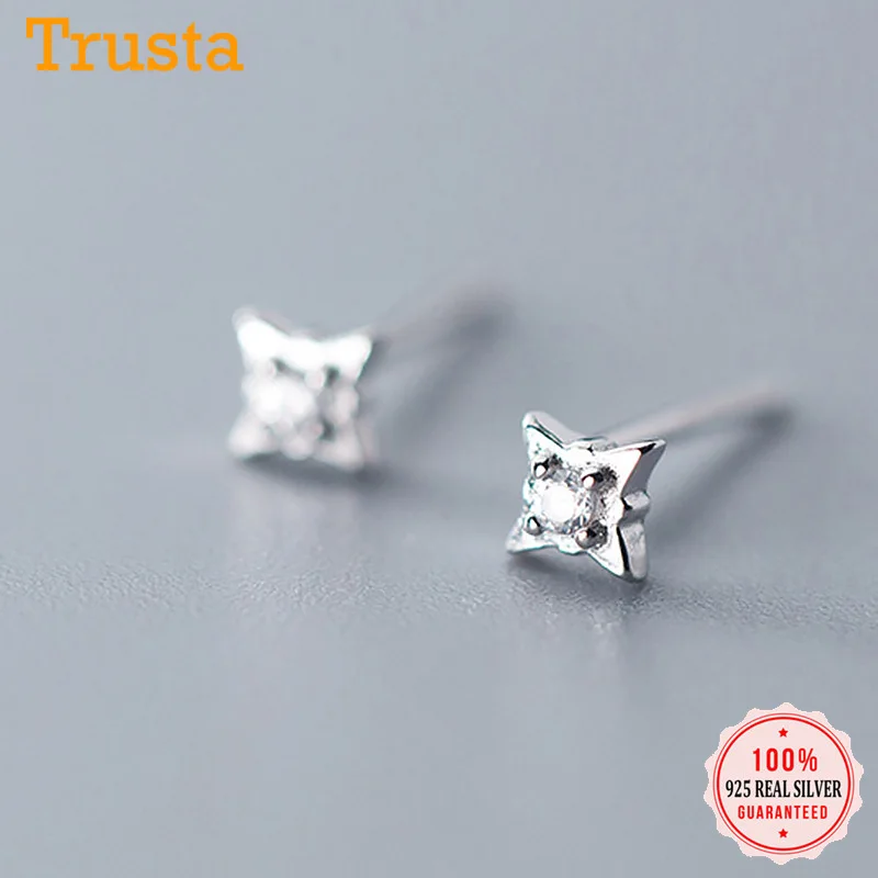 Женские сверкающие серьги гвоздики Trustdavis из стерлингового серебра 925 пробы с