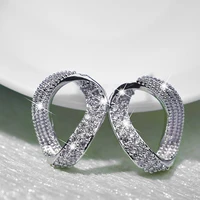 huitan crooked o shape stud earrings women inlaid shiny cubic zircon simple stylish daily wear versatile earring fashion jewelry
