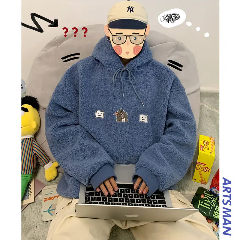 Шикарный зимний утепленный кашемировый свитер с капюшоном из ягненка мужской