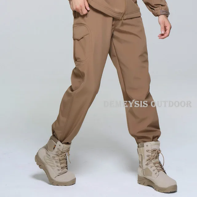 tan pants Софтшелл тактические костюмы Мужская Уличная походная одежда военная охотничья камуфляжная куртка Кемпинг водонепроницаемая куртка с капюшоном+ брюки - Цвет: tan pants