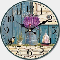home garden wood wall clock 12vintage french country print lavender in tin romantic shabby chic large decorative horloge