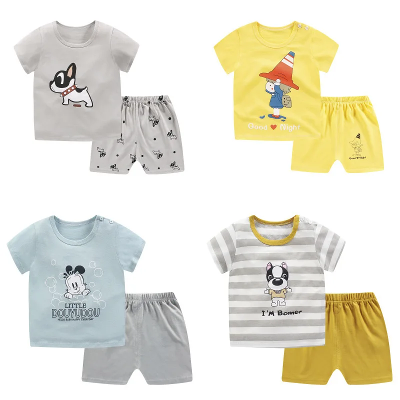 Комплект летней одежды для маленьких мальчиков и девочек футболка с мультяшным