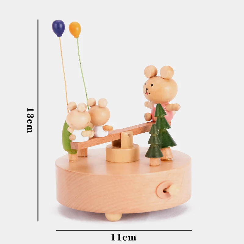 Музыкальная шкатулка с милым медведем деревянная музыкальная без батареи