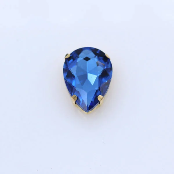 mid sapphire Все размеры каплевидные Пришивные граненые Хрустальные стеклянные каменные Швейные Стразы драгоценные камни Золотая основа пряжка 4 бусины с отверстиями Аксессуары для одежды - Цвет: mid sapphire