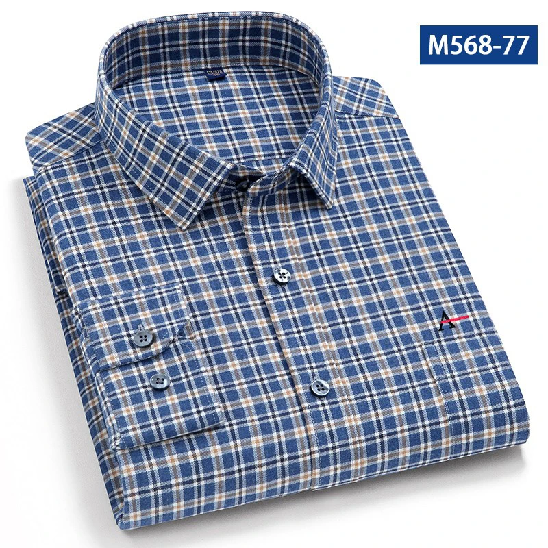 2021 Aramy  Camisa men's cotton plaid casual shirt pocket long sleeve standard fit comfortable shirt