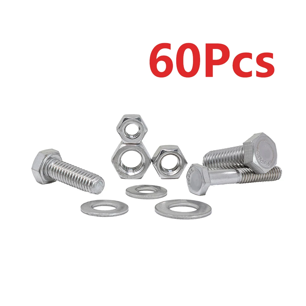 

304 Stainless Steel Hex Bolt,Nut,Flat Washer Assortment Kit,60 Pieces