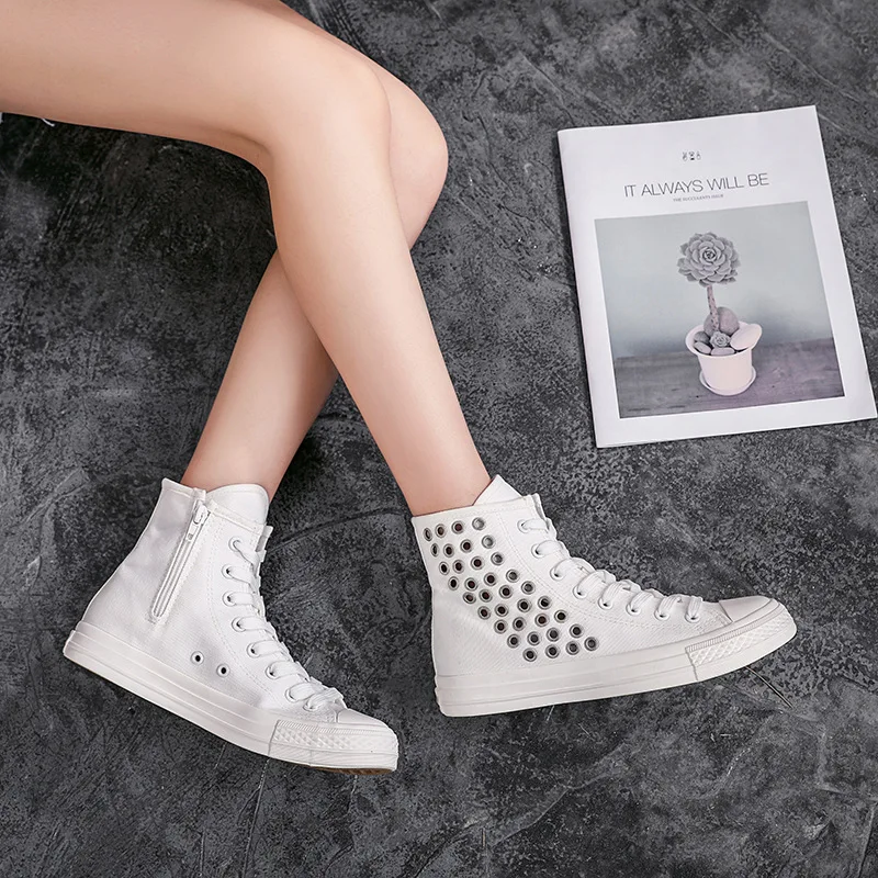 

Top Quality Women Sneakers Lace up Casual Canvas Shoes Woman Zipper Big size Shoe Chaussures femme Ladies Flats Zapatos de mujer