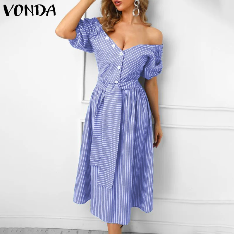 VONDA элегантное платье 2020 женское сексуальное с открытыми плечами половина рукава