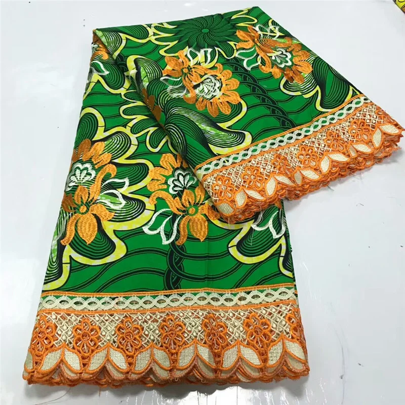 

African lace cotton wax with french guipure lace 6 yards ankara prints wax fabric cotton