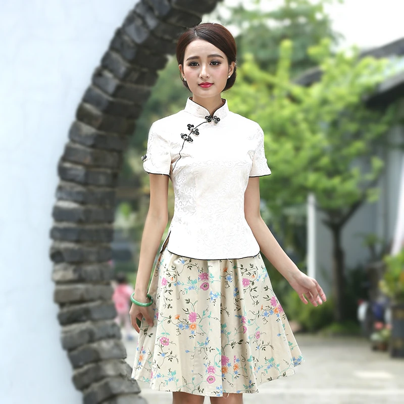 Sheng Coco Black China Blouse Women Traditional Chinese Shirt Clothing Chinese Jacquard Cotton Cheongsam Shirt Flower Buckle Top